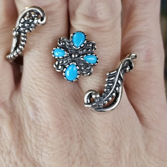 Authentic Carolyn Pollack Sleeping Beauty Turquoise Two Finger Ring 925 Sz 8/9 - Picture 6 of 6